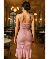 Comprar vestido feminino lurex alças finas drapeado para festa formatura casamento elegante em promoção LADYDRESS